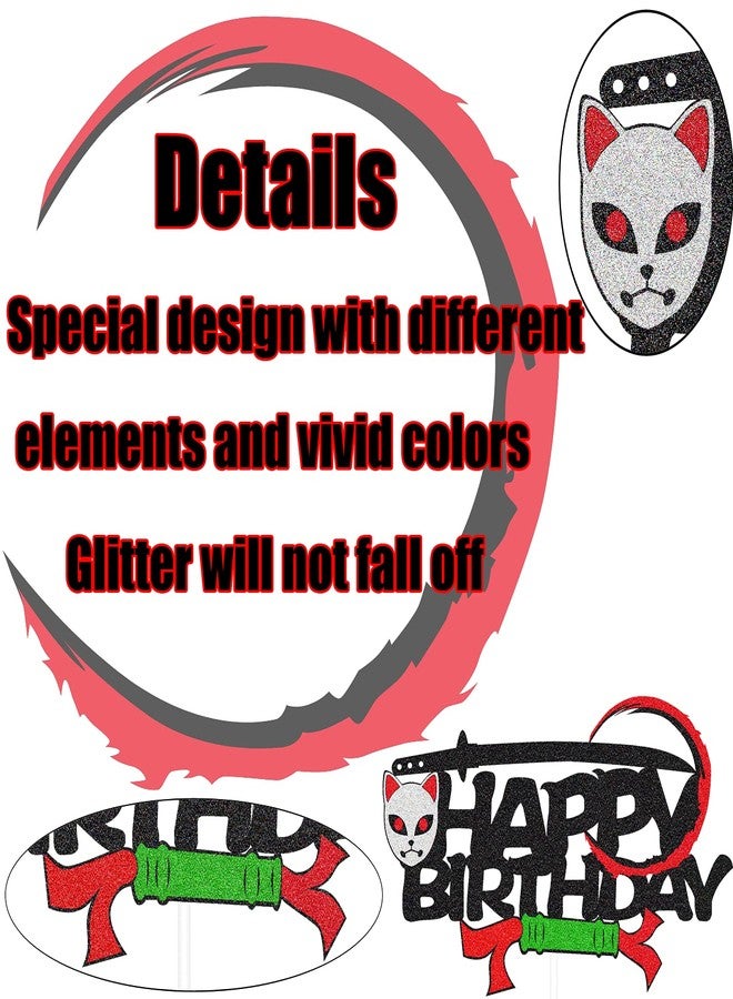 Yuezoloz Ninja Cake Topper,Samurai Theme Birthday Event Celebration Decor For Boys and Girls Anniversary Supplies,Glitter Cartoon Birthday Party Cake Decoration - Image 3